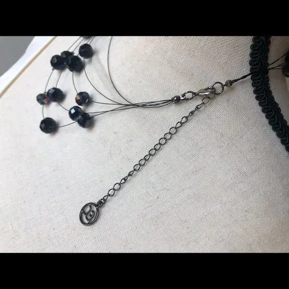 Floating bead faceted dichroic 5 strand, black, necklace EL - Picture 4 of 7